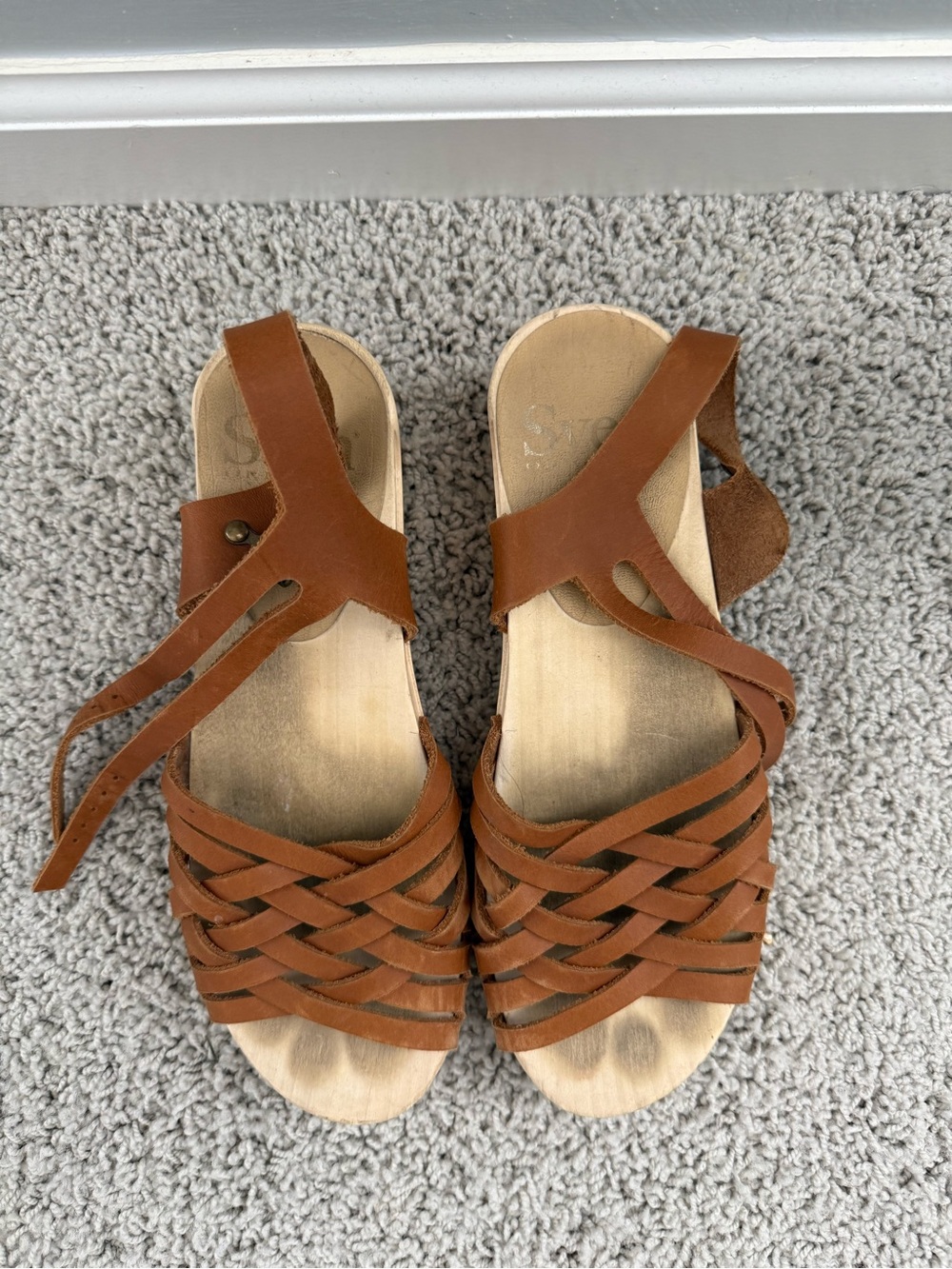 Sven - Women's Brown Leather Woven Strap Sandals
